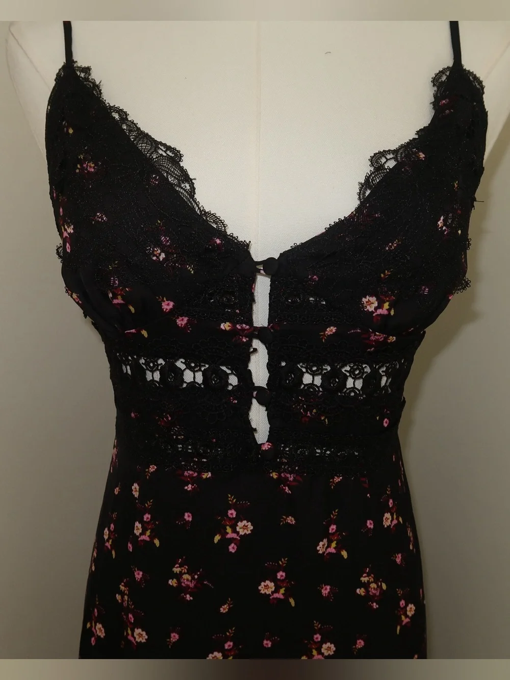Free People - Black Floral Lace-Trim Maxi Dress - Women